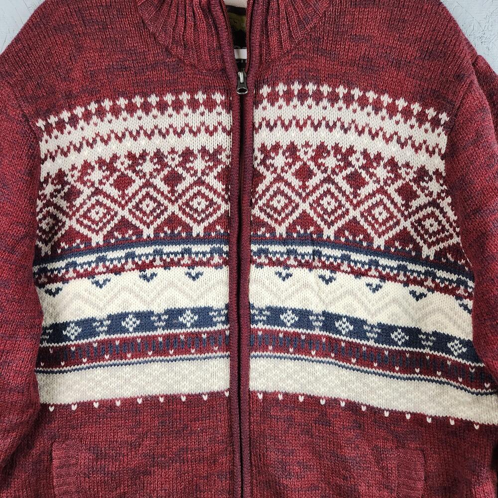 Atlas For Men Sweater Mens XL Burgundy Wool Blend Knit Fair Isle Fleece Lined